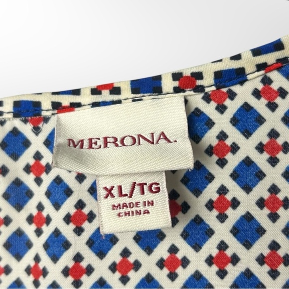 Merona Long Sleeve Patterned Blouse XL - Picture 5 of 6